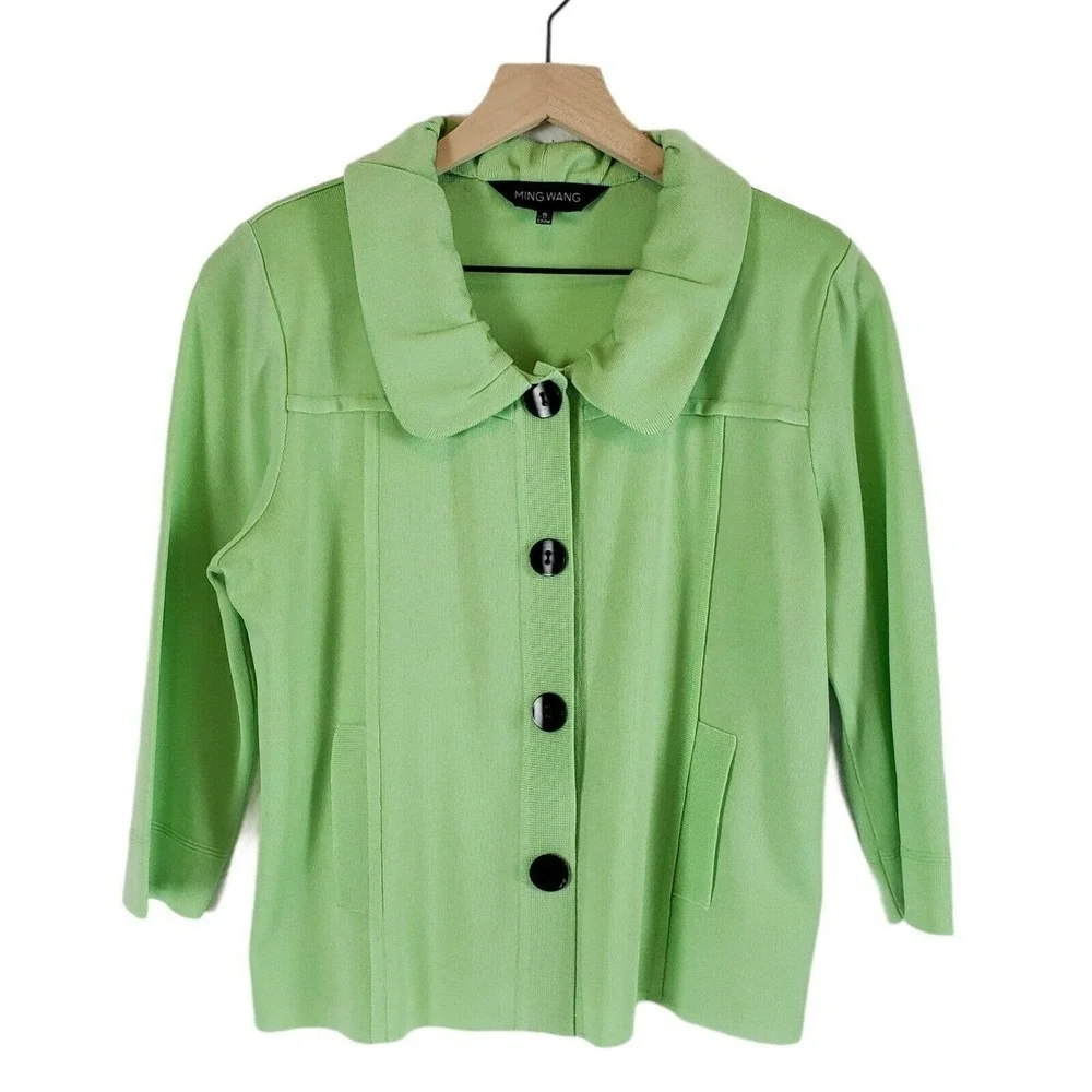 Ming Wang Green Collared Cardigan Knit Size Small - Picture 1 of 9